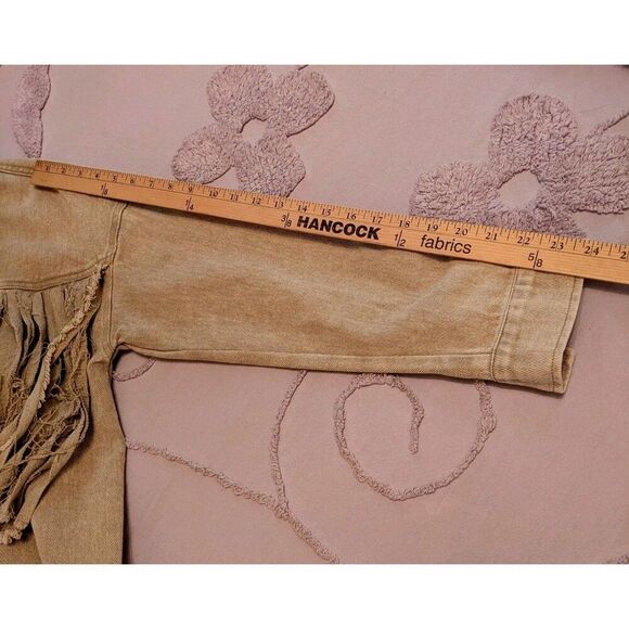 Denim Jean Jacket Western Hippie Fringe Size M - Picture 4 of 8